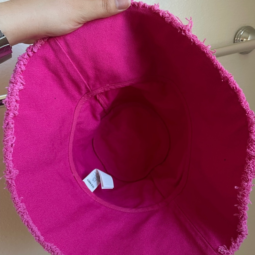 Hot Pink Frayed Denim Bucket Hat - Picture 3 of 4